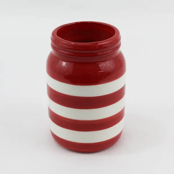 Patriotic Ceramic Jar w/Red & White Stripes Design, 5" Tall  