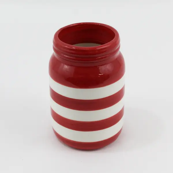 Patriotic Ceramic Jar w/Red & White Stripes Design, 5" Tall  