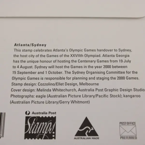 1996 Australia Olympic Games Passed From Atlanta to Sydney First Day Cover 