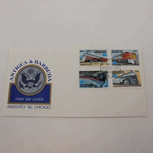 1986 Antigua & Barbuda AMERIPEX 86 Train Stamps First Day Cover