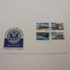 1986 Antigua & Barbuda AMERIPEX 86 Train Stamps First Day Cover