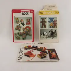 Lot of 3 Sewing Patterns Simplicity 8225 6062 McCall's 8242 Toys Animals