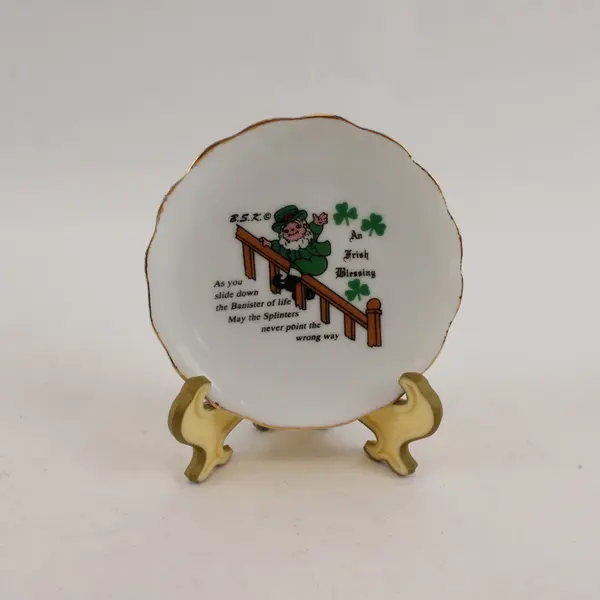White Irish Blessing Ceramic Souvenir Plate Gold Trim w/ Display Easel