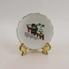 White Irish Blessing Ceramic Souvenir Plate Gold Trim w/ Display Easel