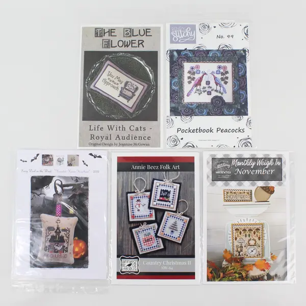 Lot of 5 Cross Stitch Pattern Booklets Bendy Stitchy Blue Flower Annie Beez
