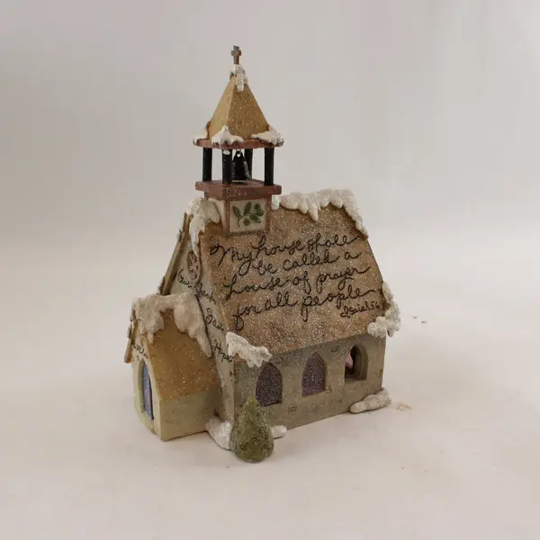 Enesco 107518 Church with 3 Trees Figurine 2002 Holiday Village