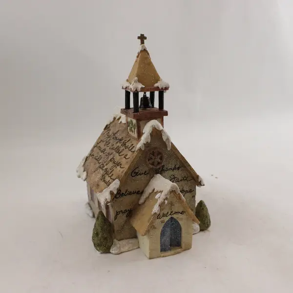 Enesco 107518 Church with 3 Trees Figurine 2002 Holiday Village