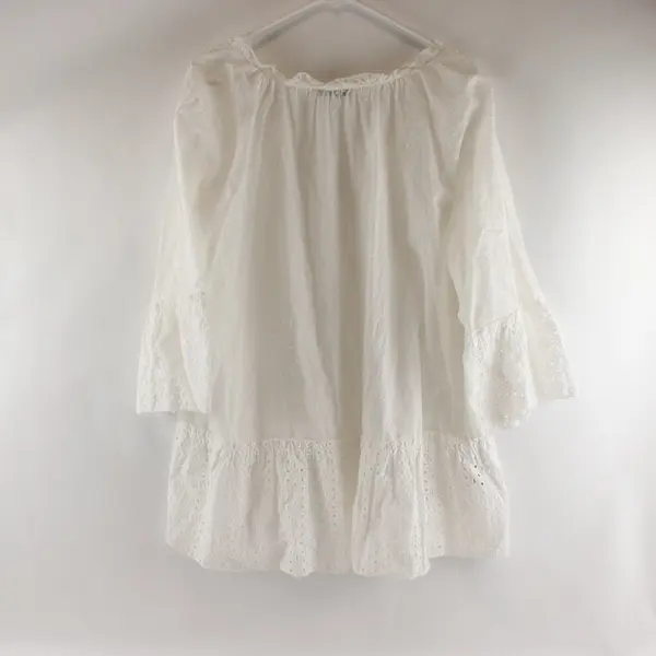 Piazza Italia Women's White Blouse Eyelet Sleeves Hem L/XL