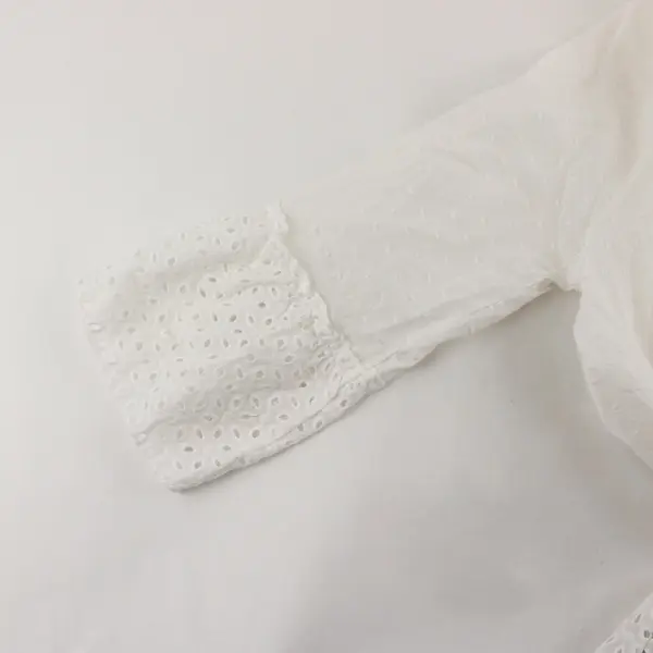 Piazza Italia Women's White Blouse Eyelet Sleeves Hem L/XL
