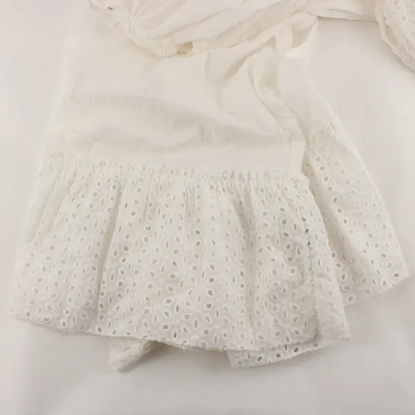 Piazza Italia Women's White Blouse Eyelet Sleeves Hem L/XL