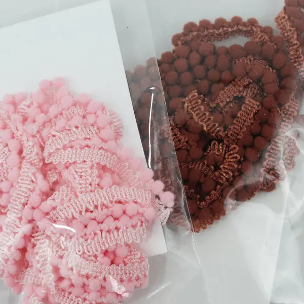 Lot of 2 Lady Dot Creates Polyester PomPoms, 2 Yds. each, Russet & Ballerina New