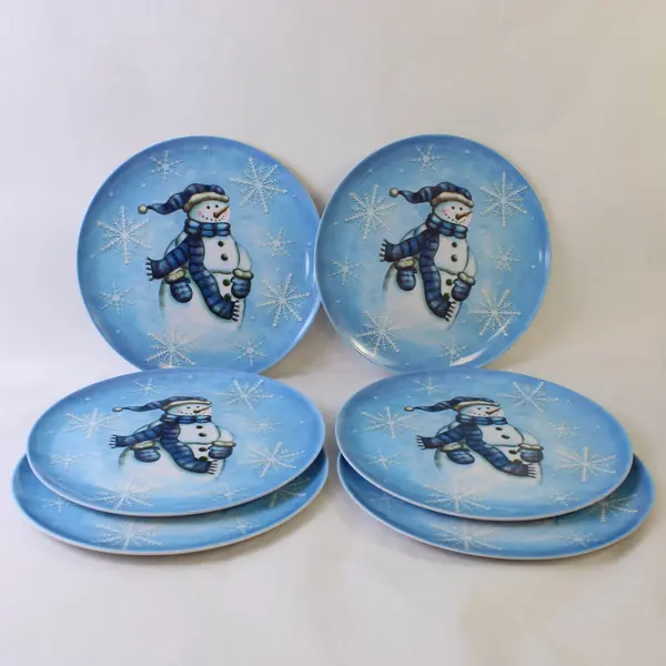 Set of 6 Trisa Snowman Blue Melamine Dinner Plates 11 Inch