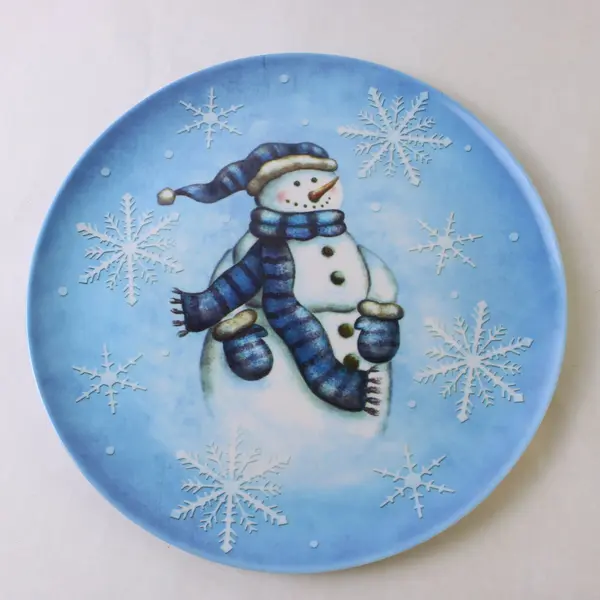 Set of 6 Trisa Snowman Blue Melamine Dinner Plates 11 Inch