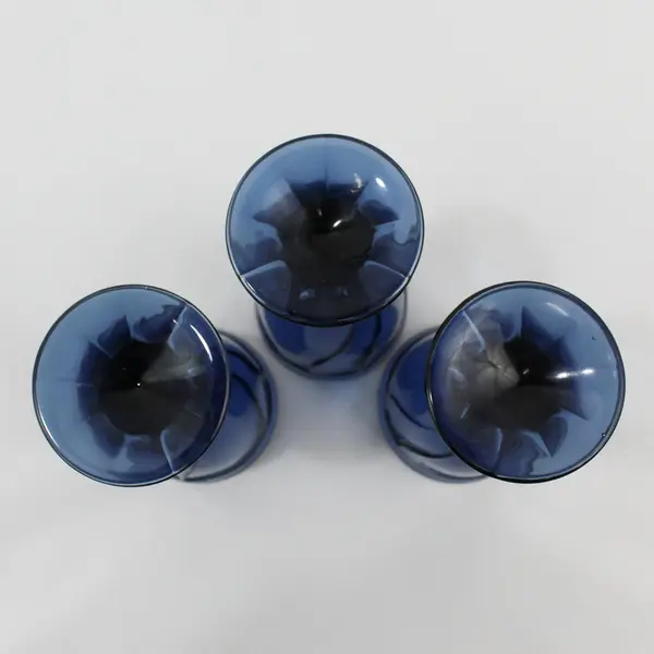 Lot Of 3 Noritake Sweet Swirl Pattern Dark Blue Glass Water Goblets 7" Tall