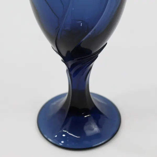 Lot Of 3 Noritake Sweet Swirl Pattern Dark Blue Glass Water Goblets 7" Tall