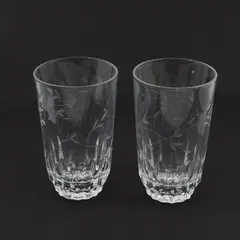 Lot Of 2 Princess House Heritage Pattern Clear Glass Flat Tumblers 5.25" Tall