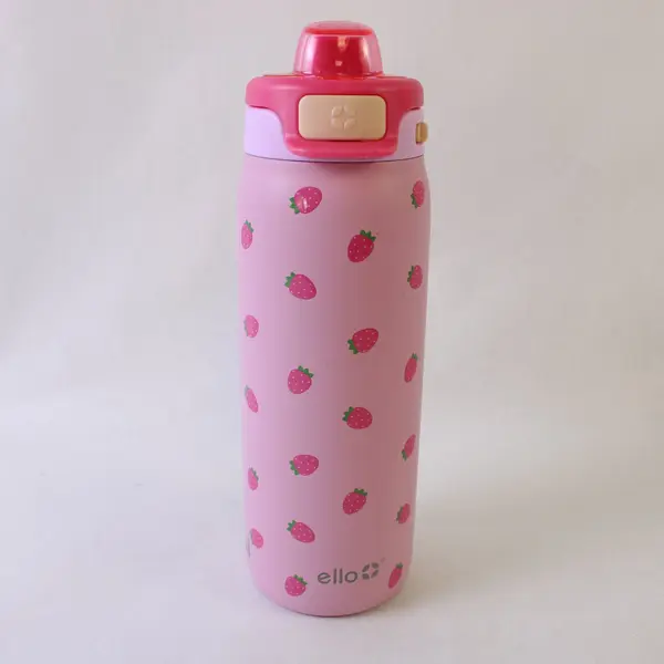 Ello Pop & Fill Strawberries Pink 18oz Straw Bottle