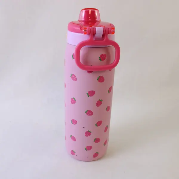 Ello Pop & Fill Strawberries Pink 18oz Straw Bottle