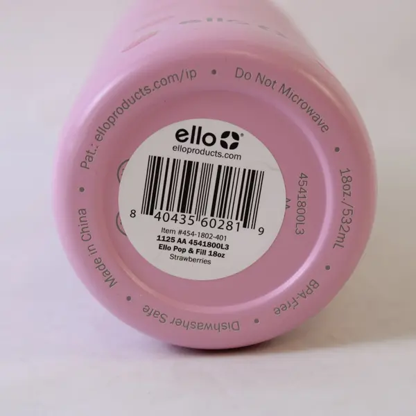 Ello Pop & Fill Strawberries Pink 18oz Straw Bottle