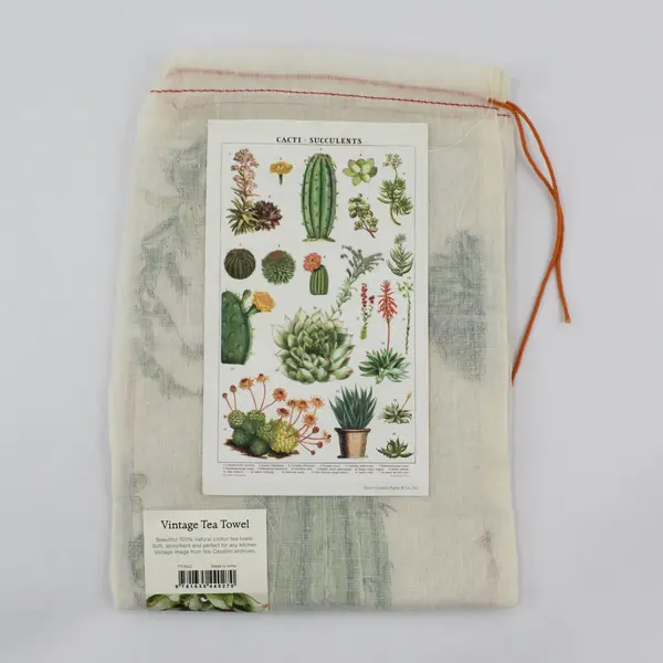 NWT Cavallini & Co. Vintage Tea Towel - Succulents - 100% Natural Cotton
