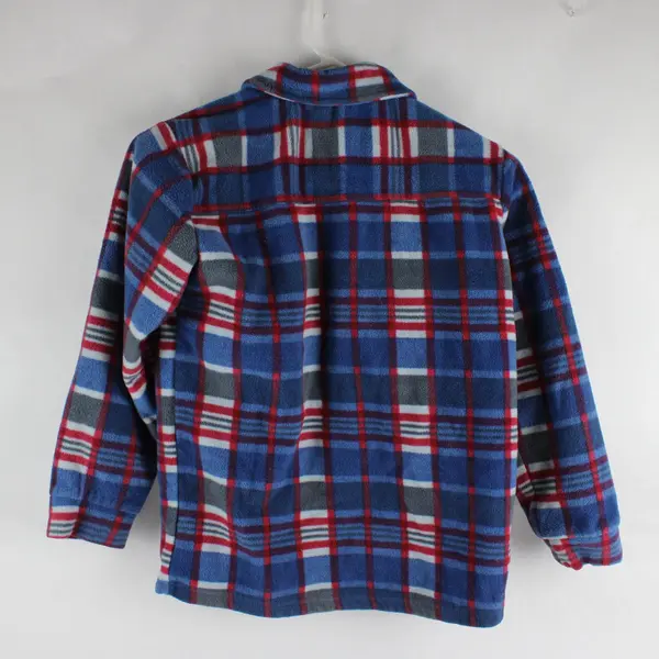 Quiksilver Boys Medium 10/12 Blue Red Plaid Fleece Snap Jacket