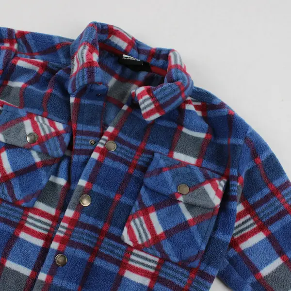 Quiksilver Boys Medium 10/12 Blue Red Plaid Fleece Snap Jacket