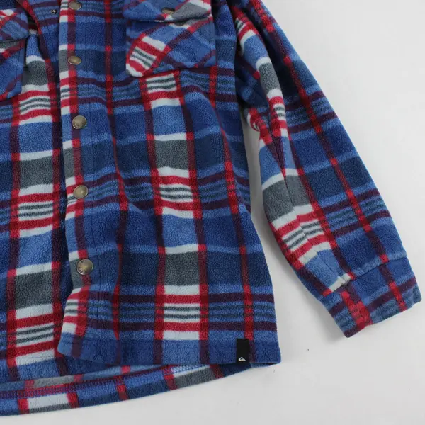 Quiksilver Boys Medium 10/12 Blue Red Plaid Fleece Snap Jacket
