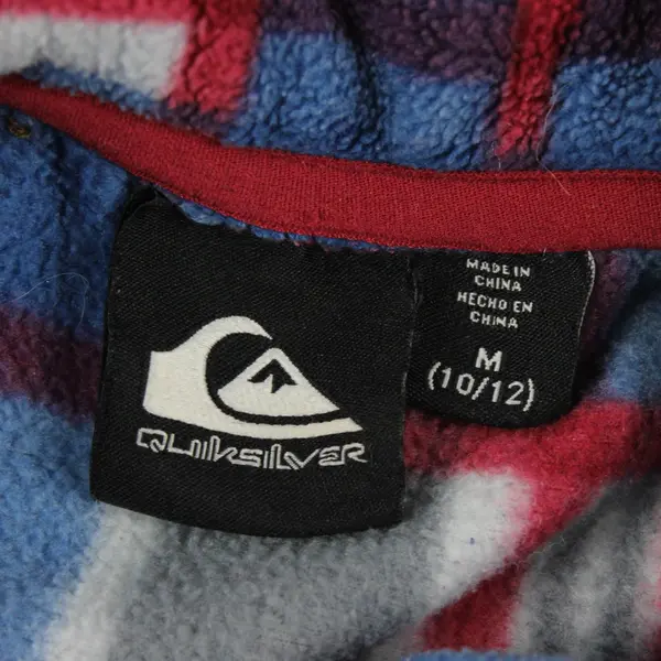 Quiksilver Boys Medium 10/12 Blue Red Plaid Fleece Snap Jacket