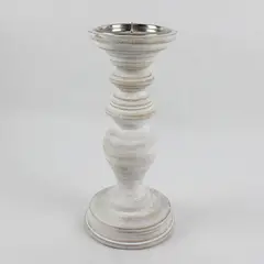 HD Designs White Distressed Finish Wooden Pillar Candle Holder 11"