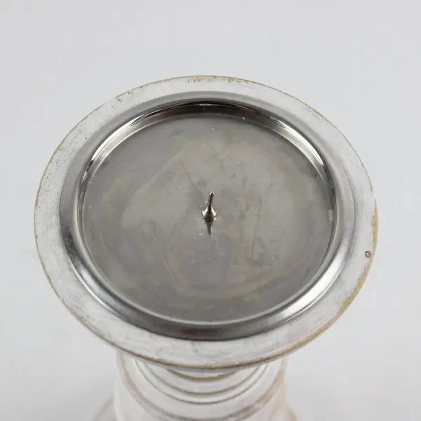 HD Designs White Distressed Finish Wooden Pillar Candle Holder 11"