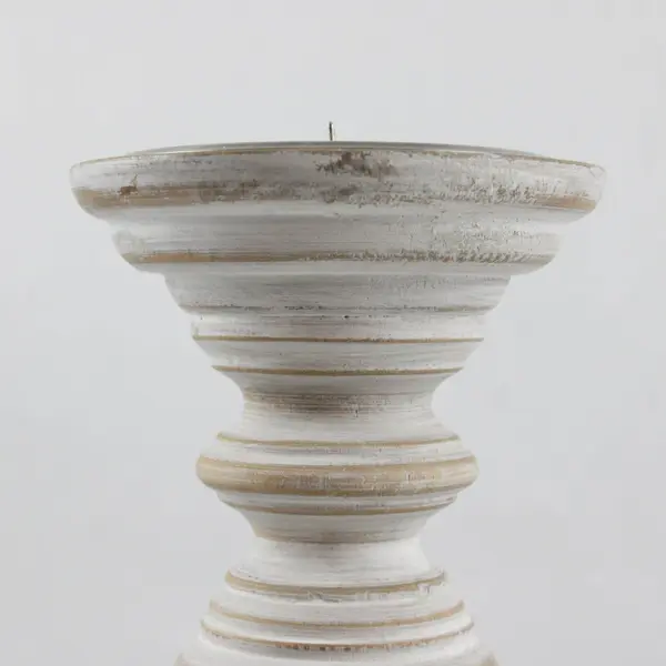 HD Designs White Distressed Finish Wooden Pillar Candle Holder 11"