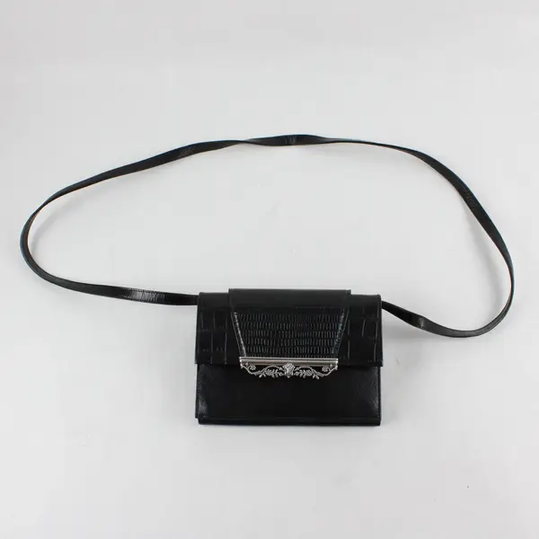 Brighton Black Leather Embossed Croc Crossbody Bag