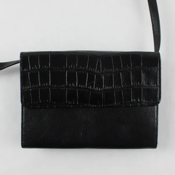 Brighton Black Leather Embossed Croc Crossbody Bag