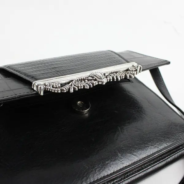 Brighton Black Leather Embossed Croc Crossbody Bag
