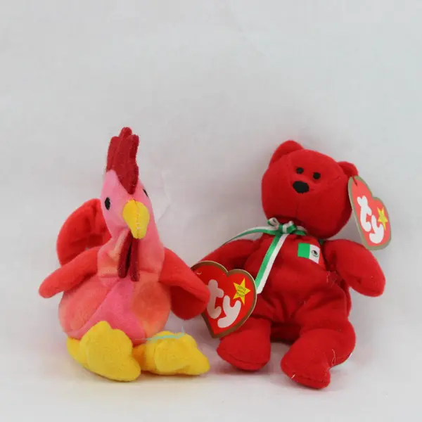 Lot of 2 Ty Teenie Beanie Babies Strut Rooster Osito Bear Tag Errors