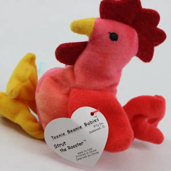 Lot of 2 Ty Teenie Beanie Babies Strut Rooster Osito Bear Tag Errors