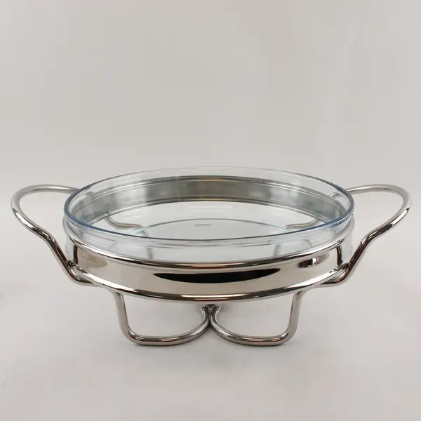 Marinex Stainless Steel Glass Round Buffet Chafing Dish Warmer 4 Pc Set