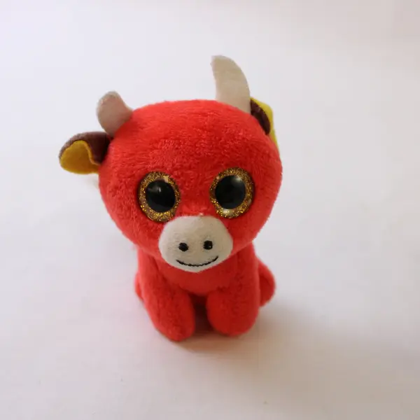 Lot of Two Plush Animals Brown Teddy Bear and Red & Yellow Bull
