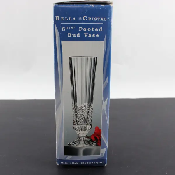 Vintage Bella Cristal, 6 1/2" Footed Bud Vase, Made In Italy, 24% Lead Crystal