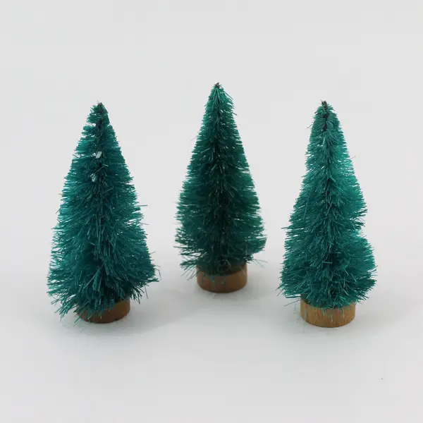 Set of 3 Small Sisal Christmas Trees for Village Displays