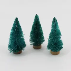 Set of 3 Small Sisal Christmas Trees for Village Displays