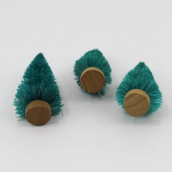 Set of 3 Small Sisal Christmas Trees for Village Displays