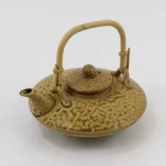 Flat Single Cup Stoneware Teapot With Bamboo Handle 