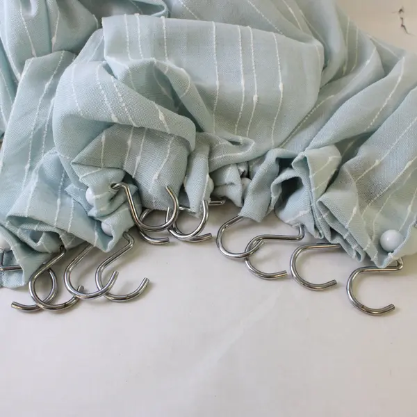 Lucky Brand Shower Curtain Light Blue With White Textured Lines and Hooks