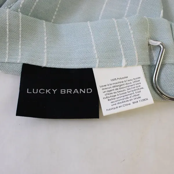 Lucky Brand Shower Curtain Light Blue With White Textured Lines and Hooks