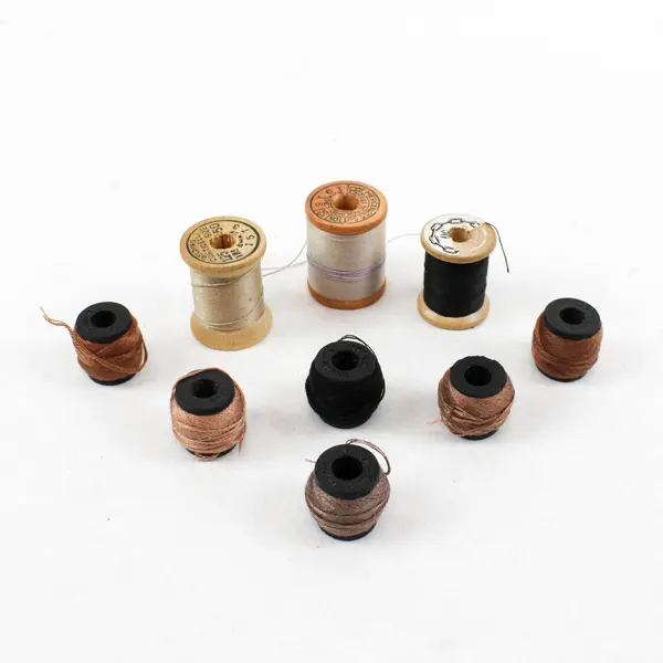 Lot of 9 Assorted Brown Tan Black Sewing Thread Spools Mixed Brands