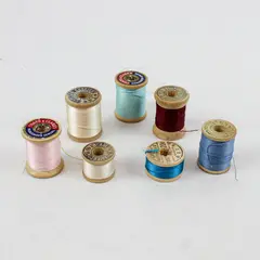 Lot of 7 Sewing Thread Spools Assorted Colors Blue Cream Burgundy Pink