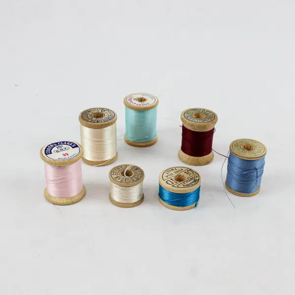 Lot of 7 Sewing Thread Spools Assorted Colors Blue Cream Burgundy Pink