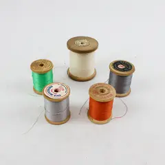Lot of 5 Sewing Thread Spools Assorted Colors Grey Orange Green
