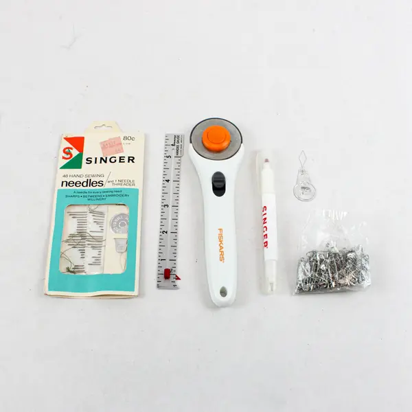 Singer Fiskars Sewing Tools Lot Needles Cutter Threader Ruler Pins
